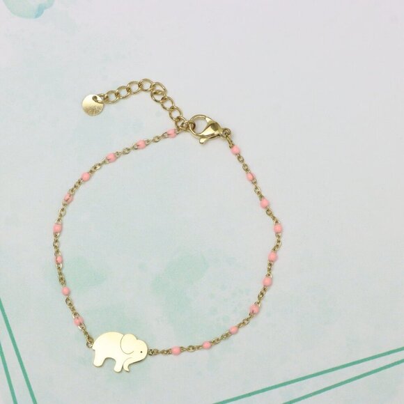 Cute Elephant Charm Yellow Bracelet with Pink Beads, XPBL0625 - Picture 2 of 11